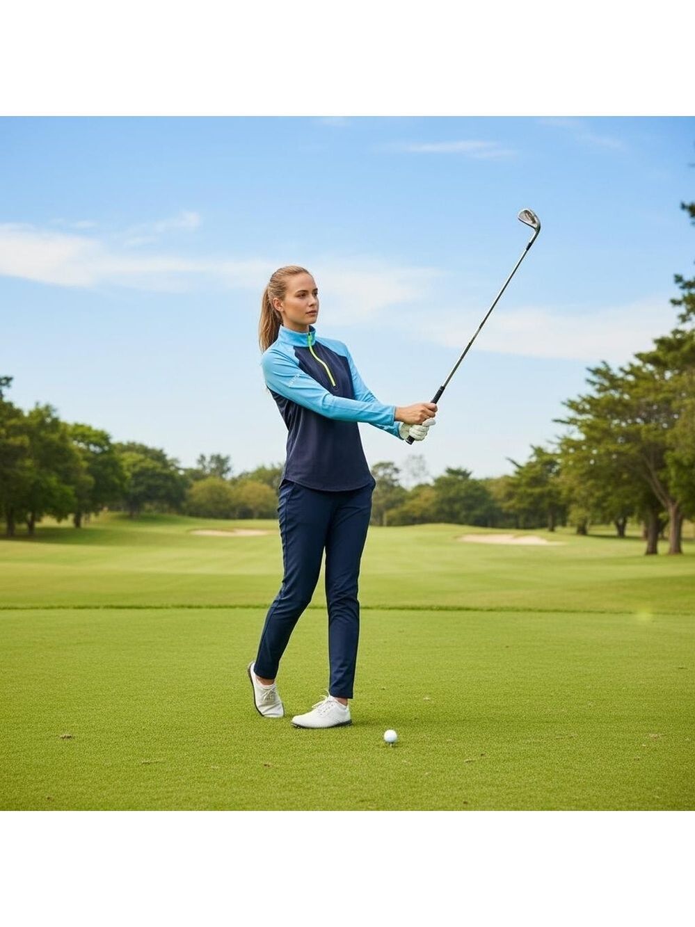 Jofit Blue Long Sleeve Golf Shirt Size Small